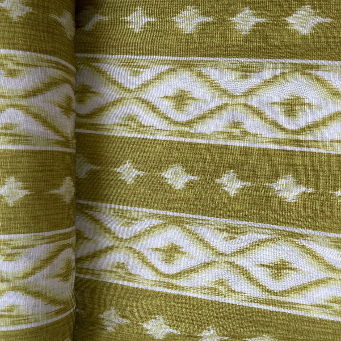 Light Green Ikkat Print Bemberg Gajji Silk Fabric 15561