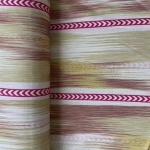 Cream Pink Stripes Ikkat Print Bemberg Gajji Silk Fabric 15554