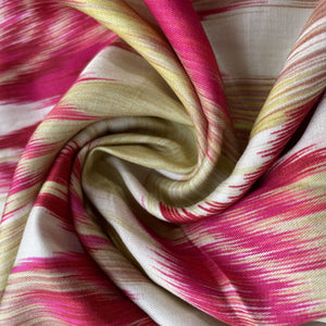 Cream Pink Ikkat Print Bemberg Gajji Silk Fabric 15552