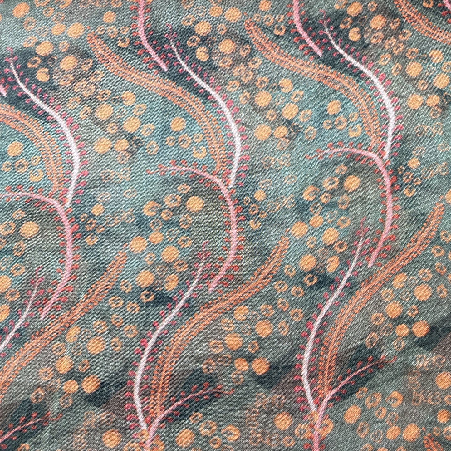 Olive Green Batik Print Modal Satin Fabric 20840