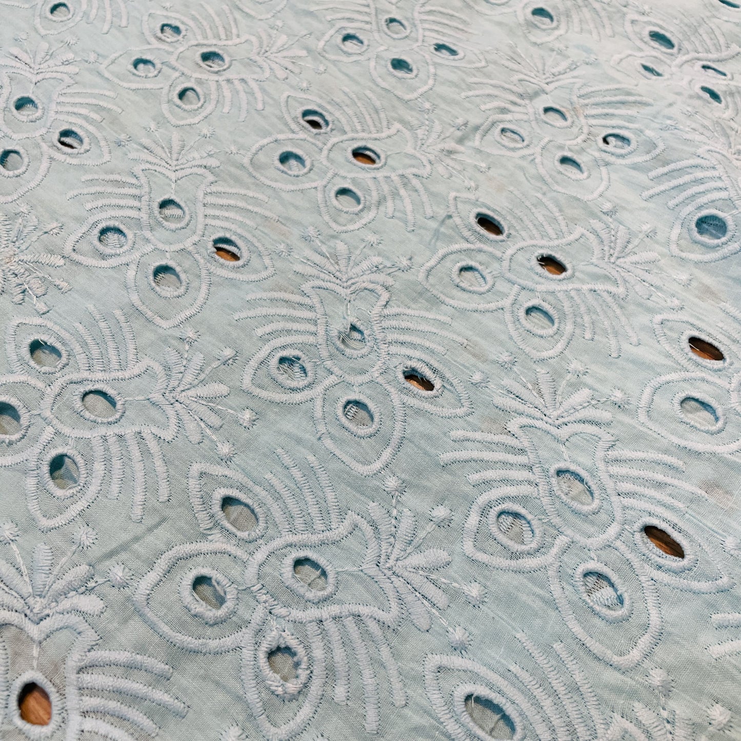 Premium Sky Blue Floral Embroidery Cotton Schiffli Fabric