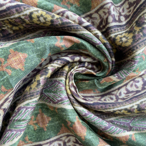 Green Stripes Floral Print Bemberg Gajji Silk Fabric 15581