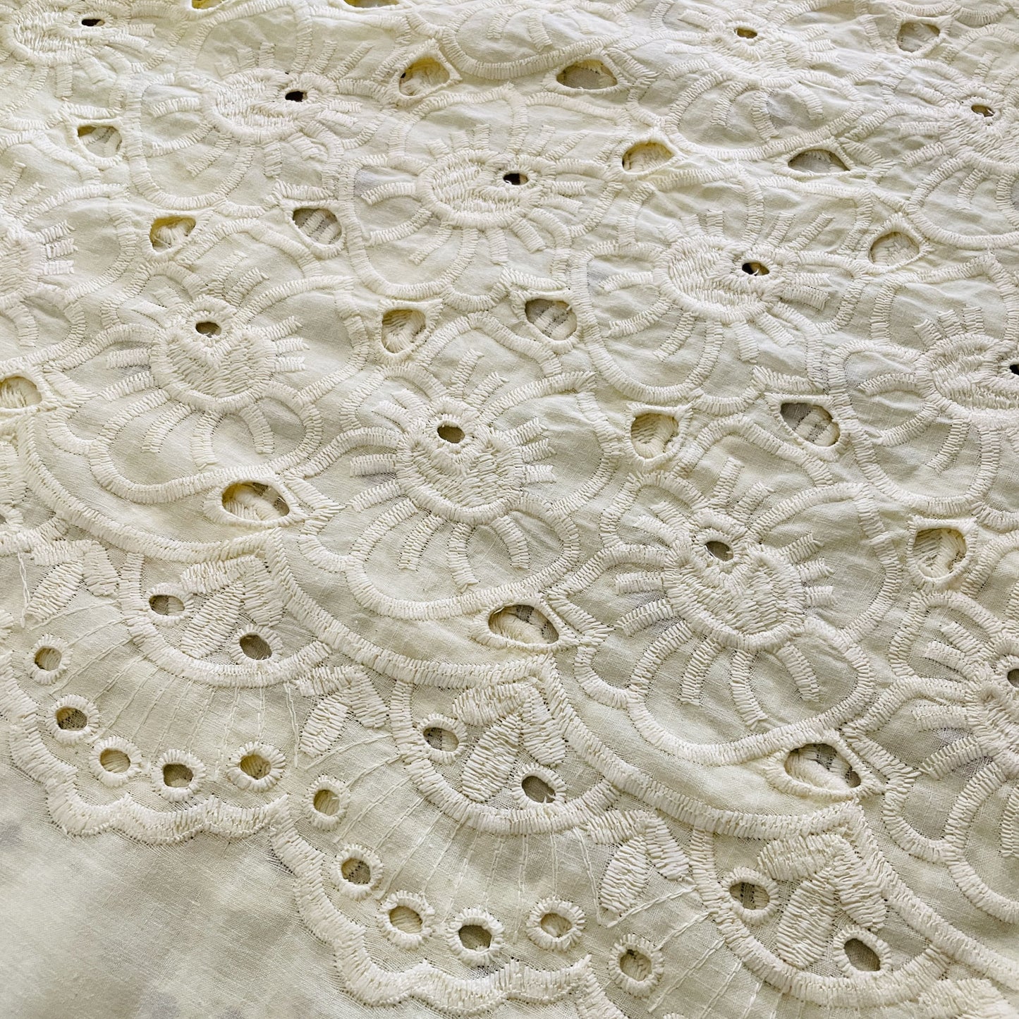 Premium Cream Abstract Flower Embroidery Cotton Schiffli Fabric