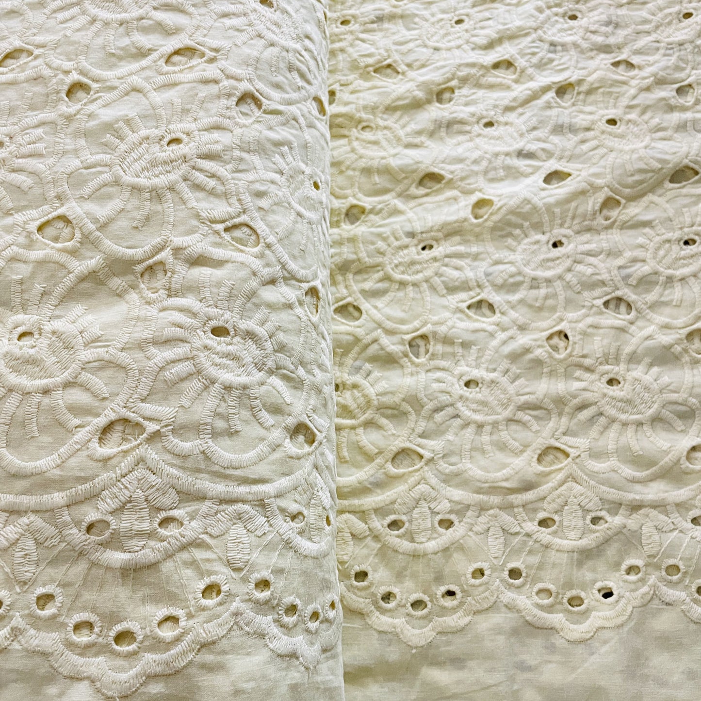 Premium Cream Abstract Flower Embroidery Cotton Schiffli Fabric