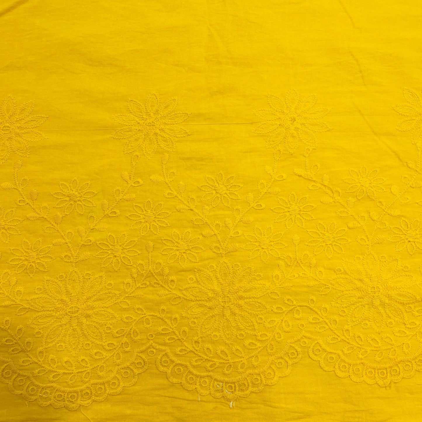 Yellow Floral Embroidery Cotton Fabric - TradeUNO
