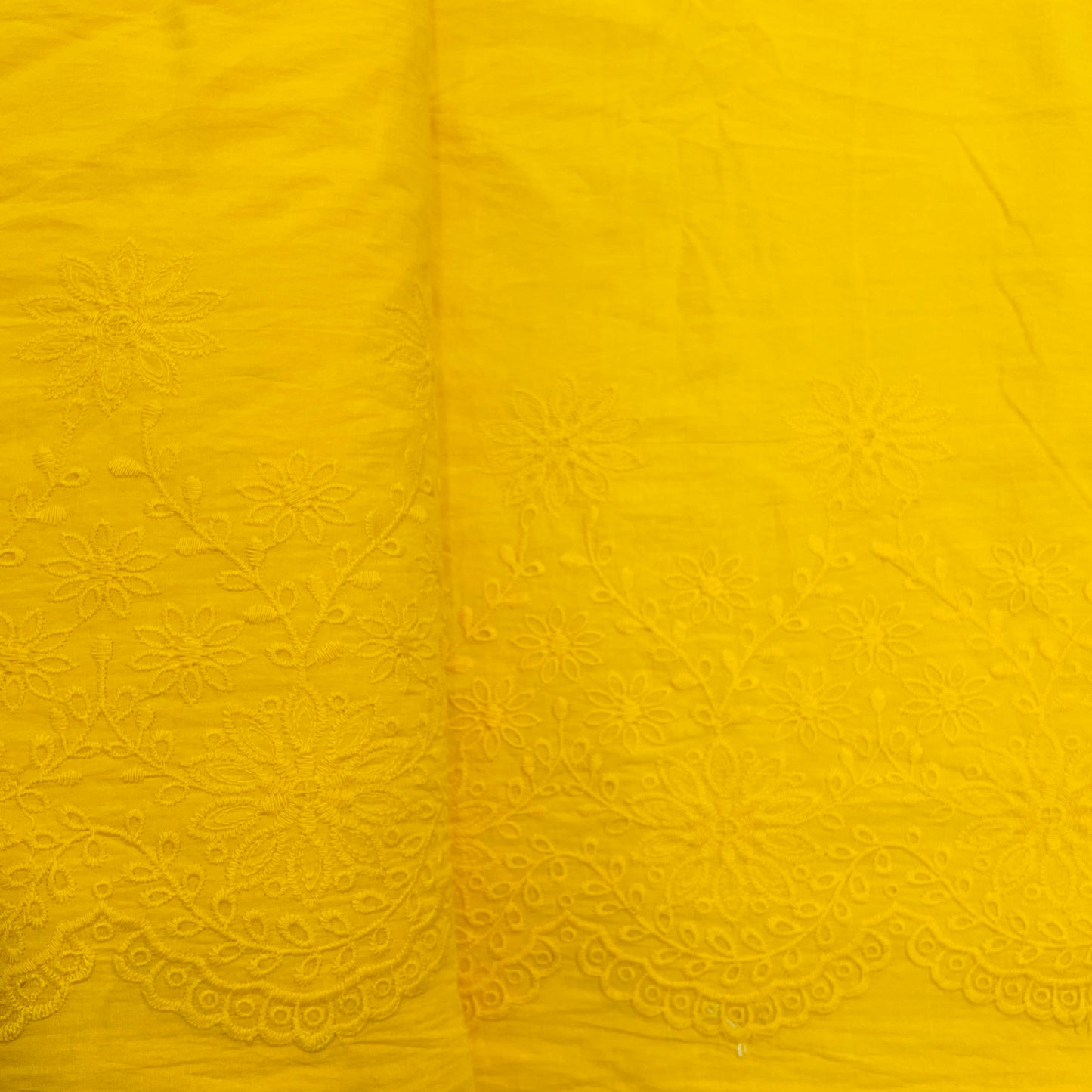 Yellow Floral Embroidery Cotton Fabric - TradeUNO