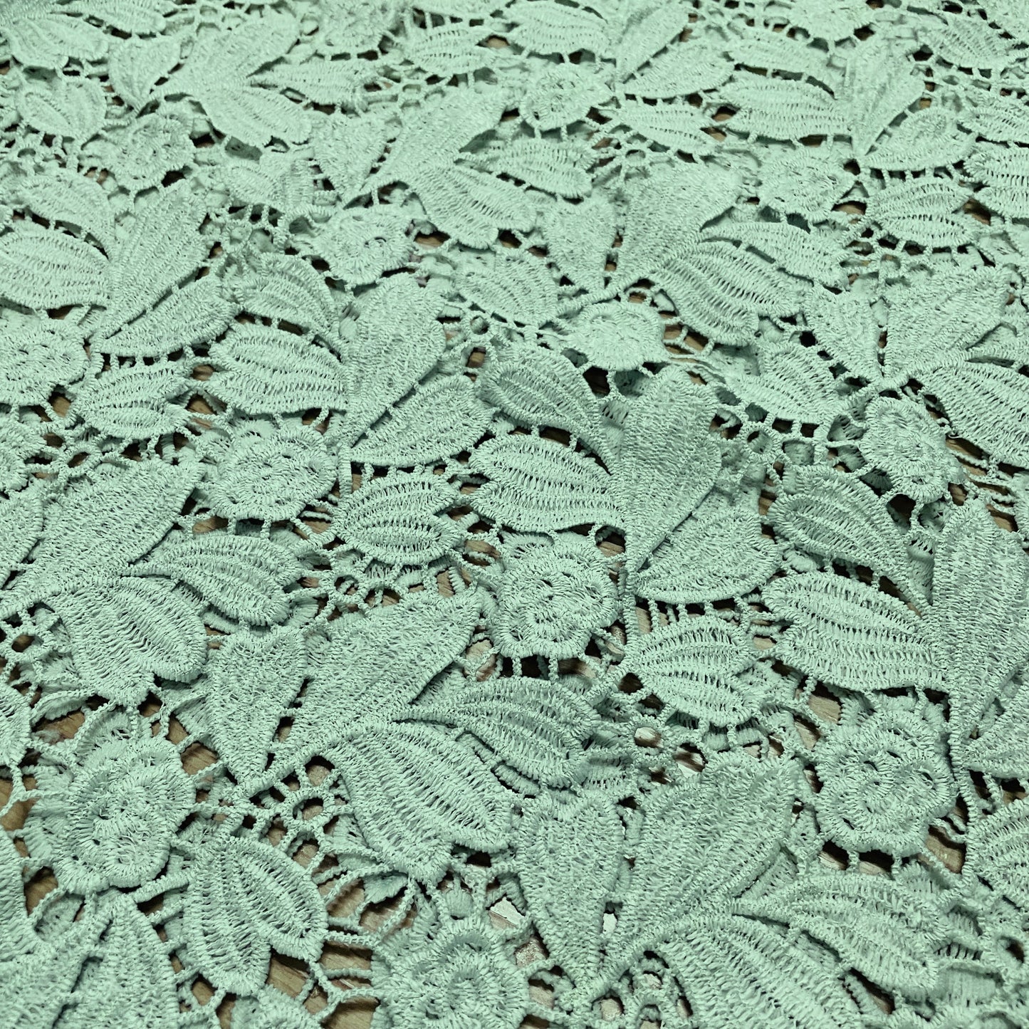 Premium Sage Green Abstract Schiffli Crochet Fabric