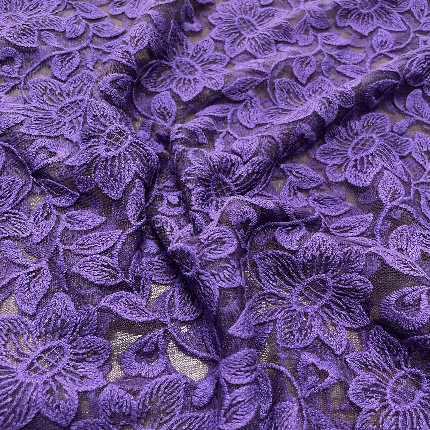 Premium Purple Floral Embroidery Net Fabric