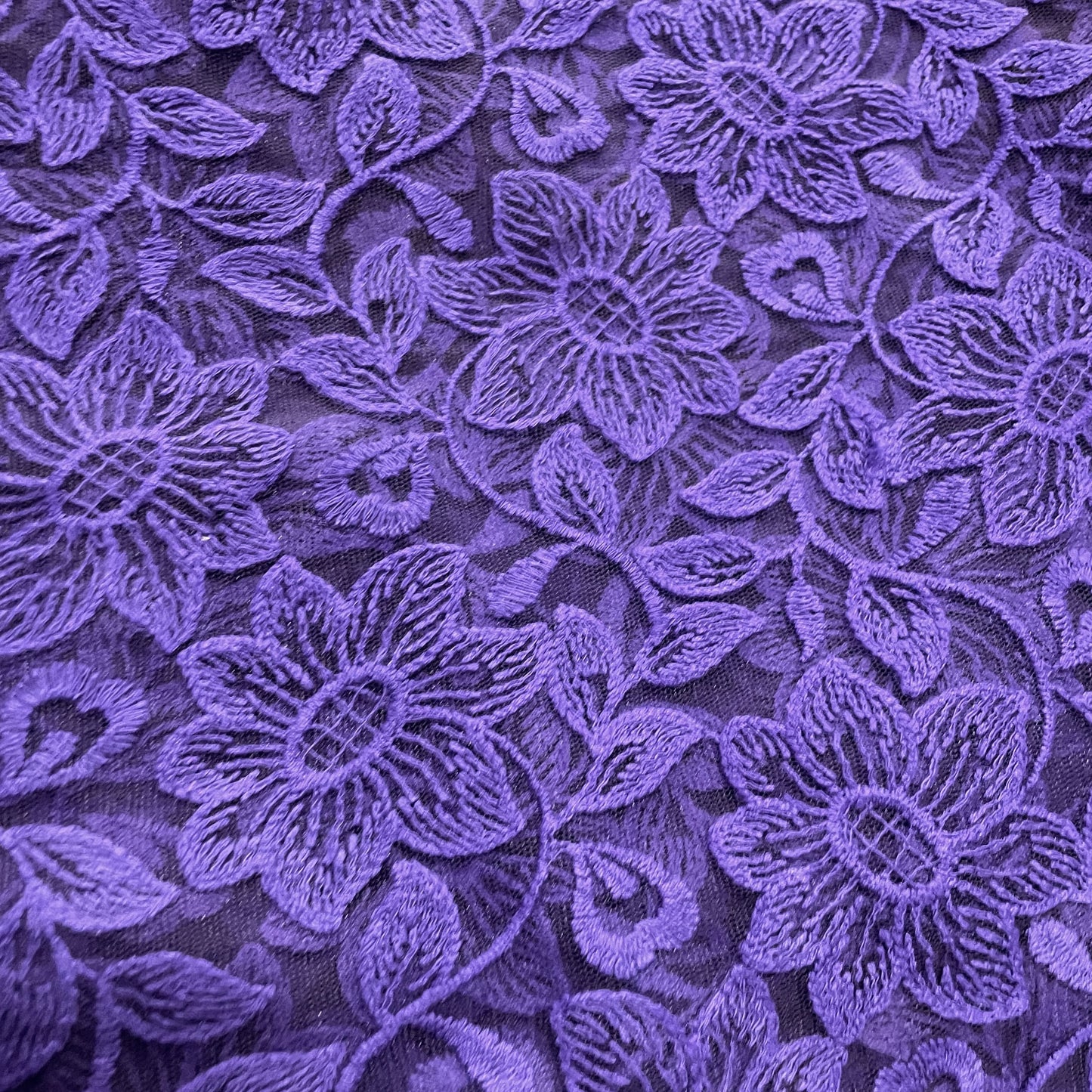 Premium Purple Floral Embroidery Net Fabric