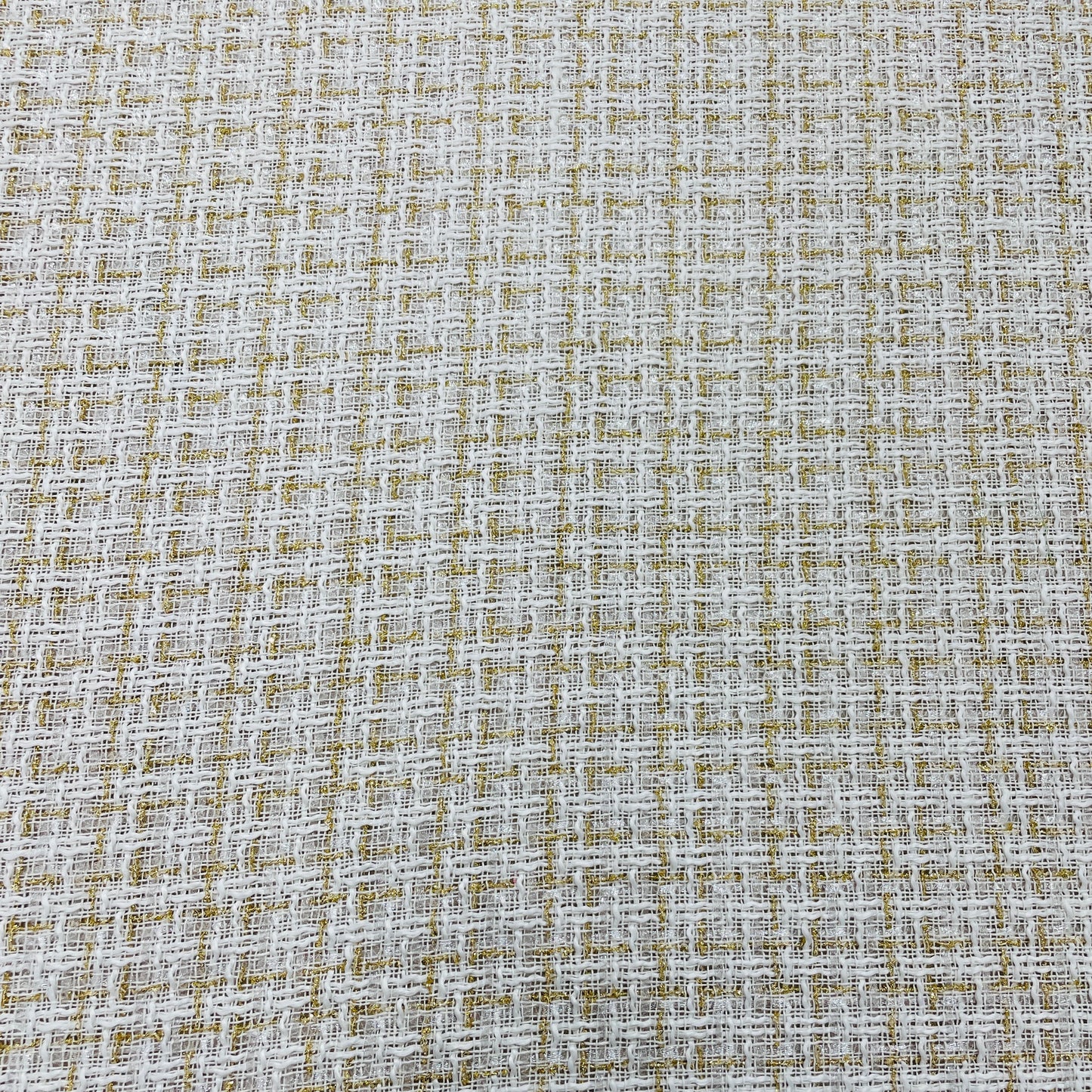 White Solid With Gold Lurex Tweed Fabric - TradeUNO