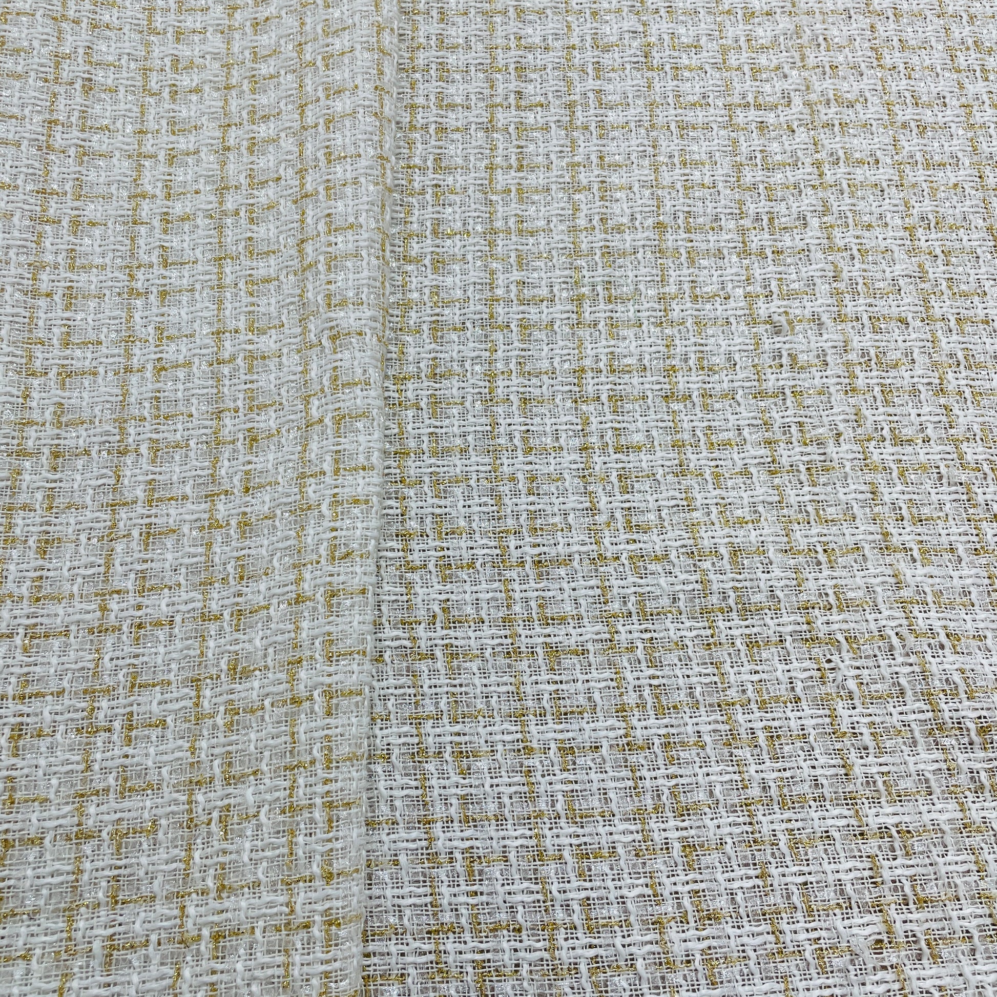 White Solid With Gold Lurex Tweed Fabric - TradeUNO