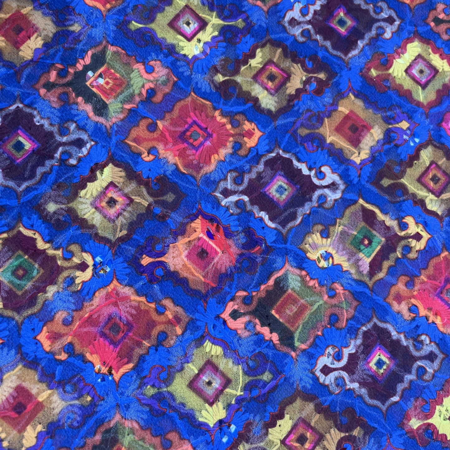Dark Blue Handblock Print Georgette Fabric 7549