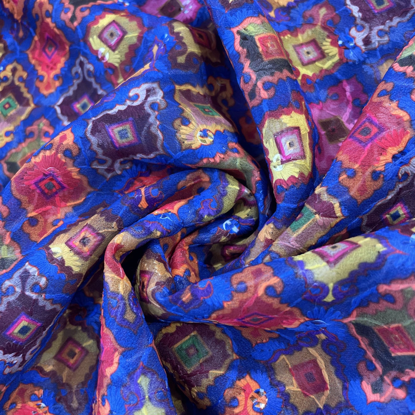 Dark Blue Handblock Print Georgette Fabric 7549