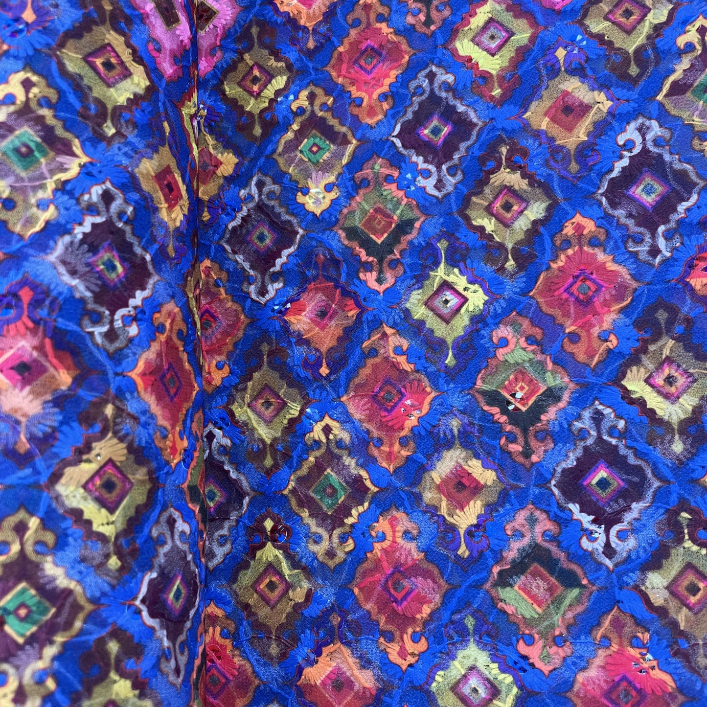 Dark Blue Handblock Print Georgette Fabric 7549