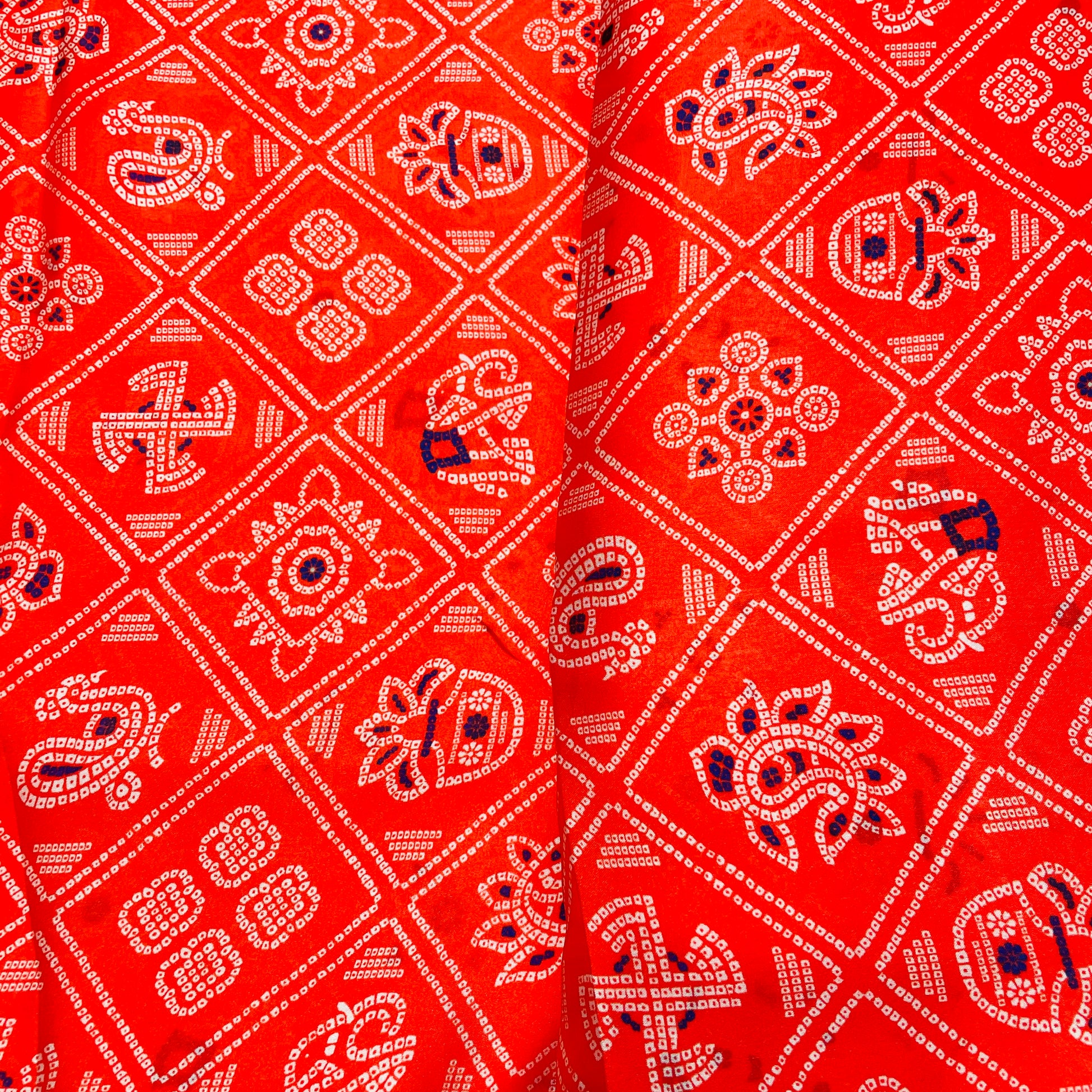 Red Traditional Print Georgette Satin Fabric - TradeUNO