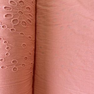 Coral Pink Floral Embroidery Cotton Schiffli Fabric 13249