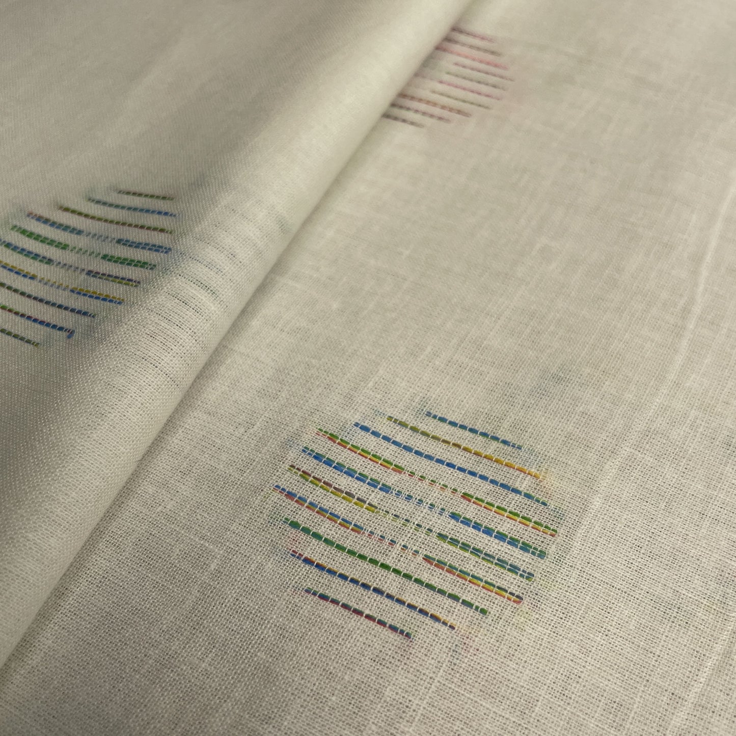 Premium White Multicolor Dobby Embroidery Dyeable Cotton Fabric