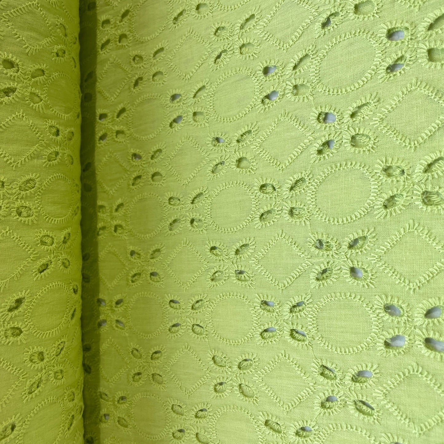 Lime Green Floral Embroidery Cotton Schiffli Fabric 13822