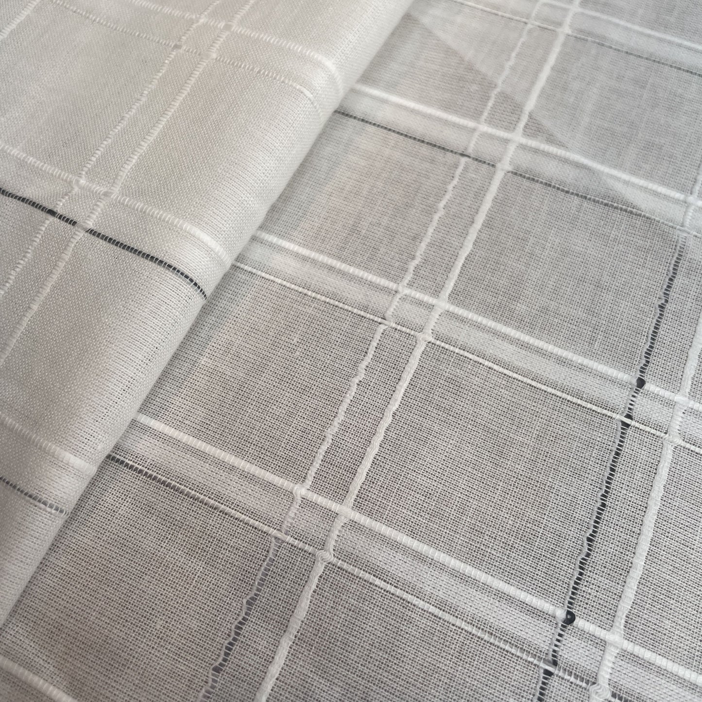 Premium OffWhite Black Check Dobby Embroidery Dyeable Cotton Fabric