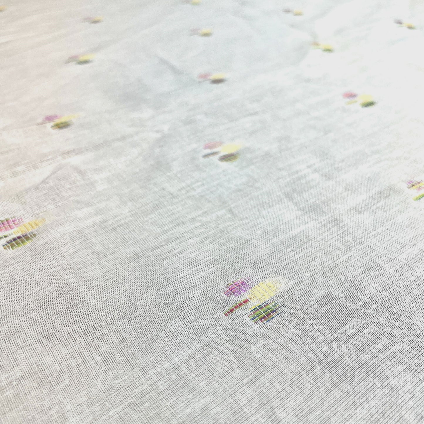 Premium OffWhite Multicolor Buti Dobby Embroidery Dyeable Cotton Fabric