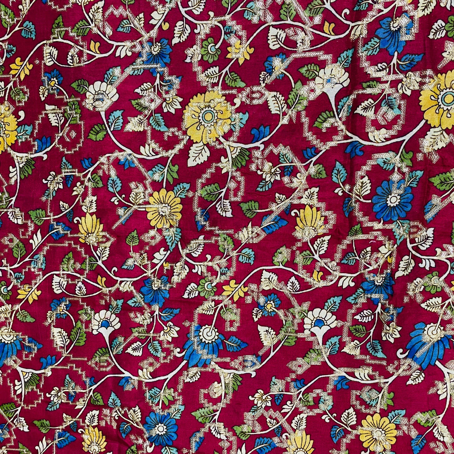 Red Madhubani Print Dola Silk Jacquard Fabric - TradeUNO