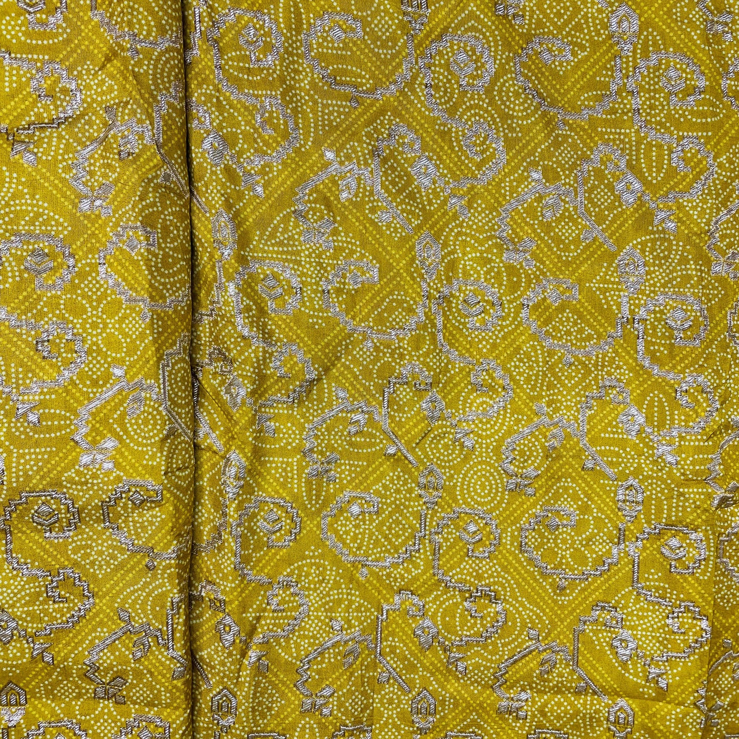 Yellow Patola Bandhani Print Dola Silk Jacquard Fabric - TradeUNO
