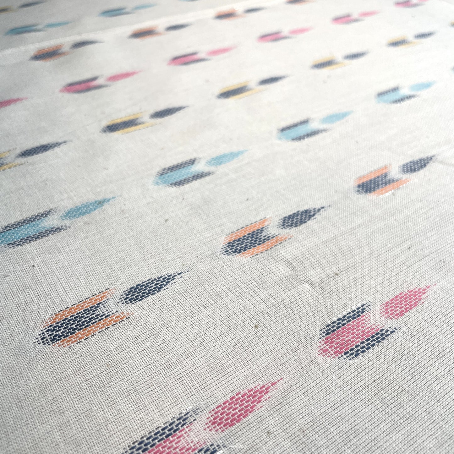 Premium OffWhite Multicolor Ikkat Dobby Embroidery Dyeable Cotton Fabric