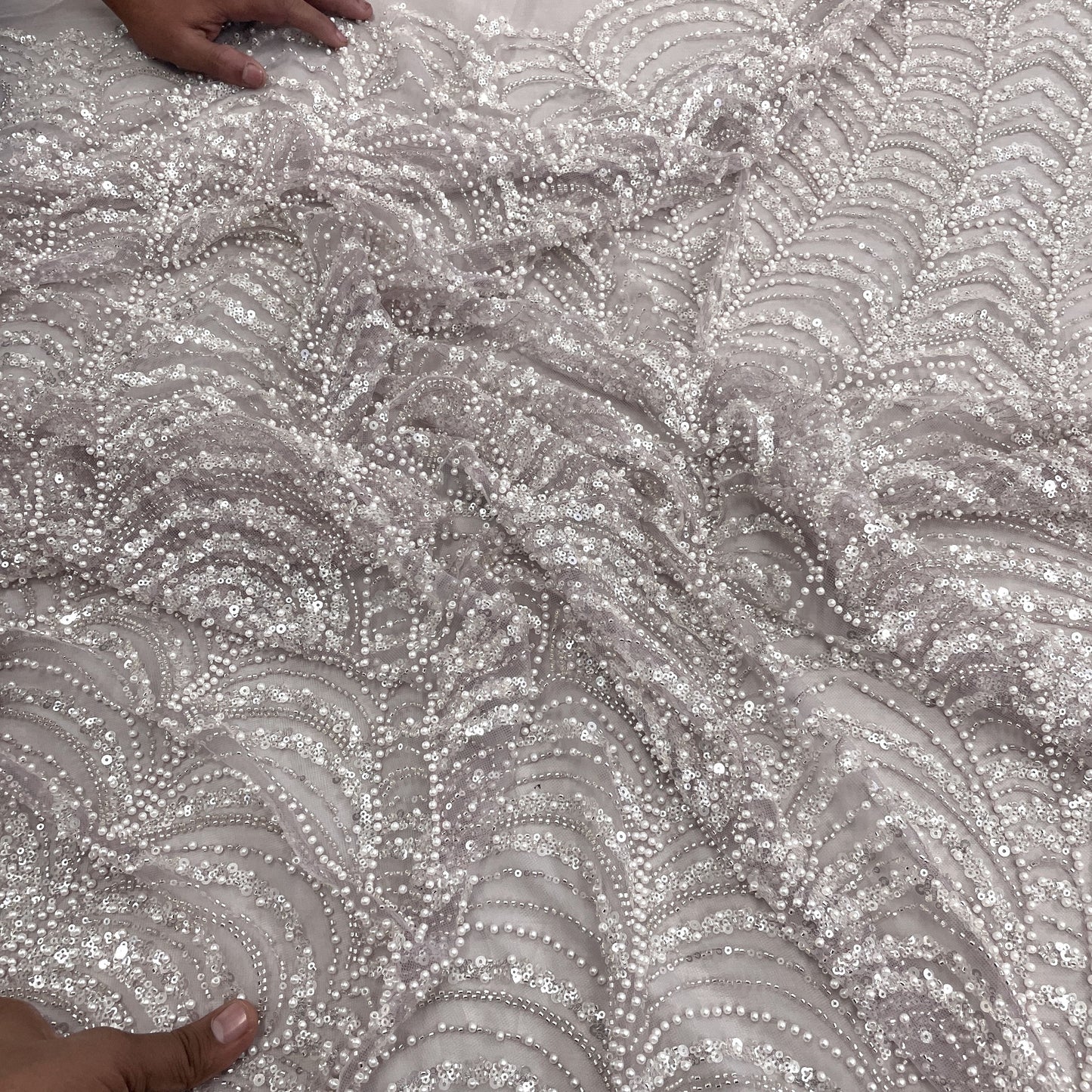 Pink Floral Sequence Thread Embroidery Cotton Fabric - TradeUNO