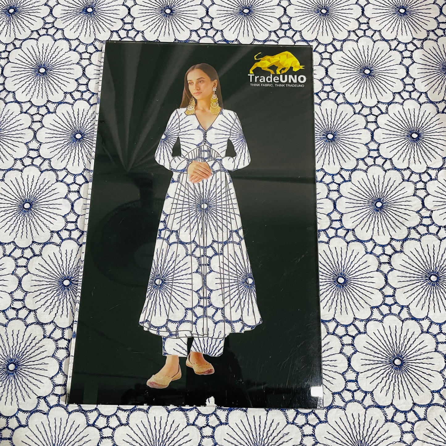 White & Purple Floral Thread Embroidery Cotton Fabric - TradeUNO
