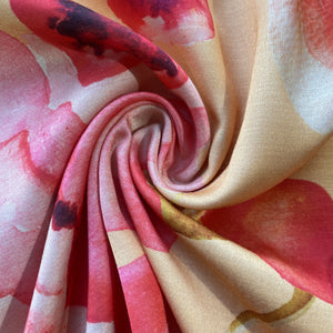 Yellow Floral Print Linen Satin Fabric 15507