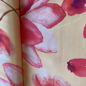 Yellow Floral Print Linen Satin Fabric 15507
