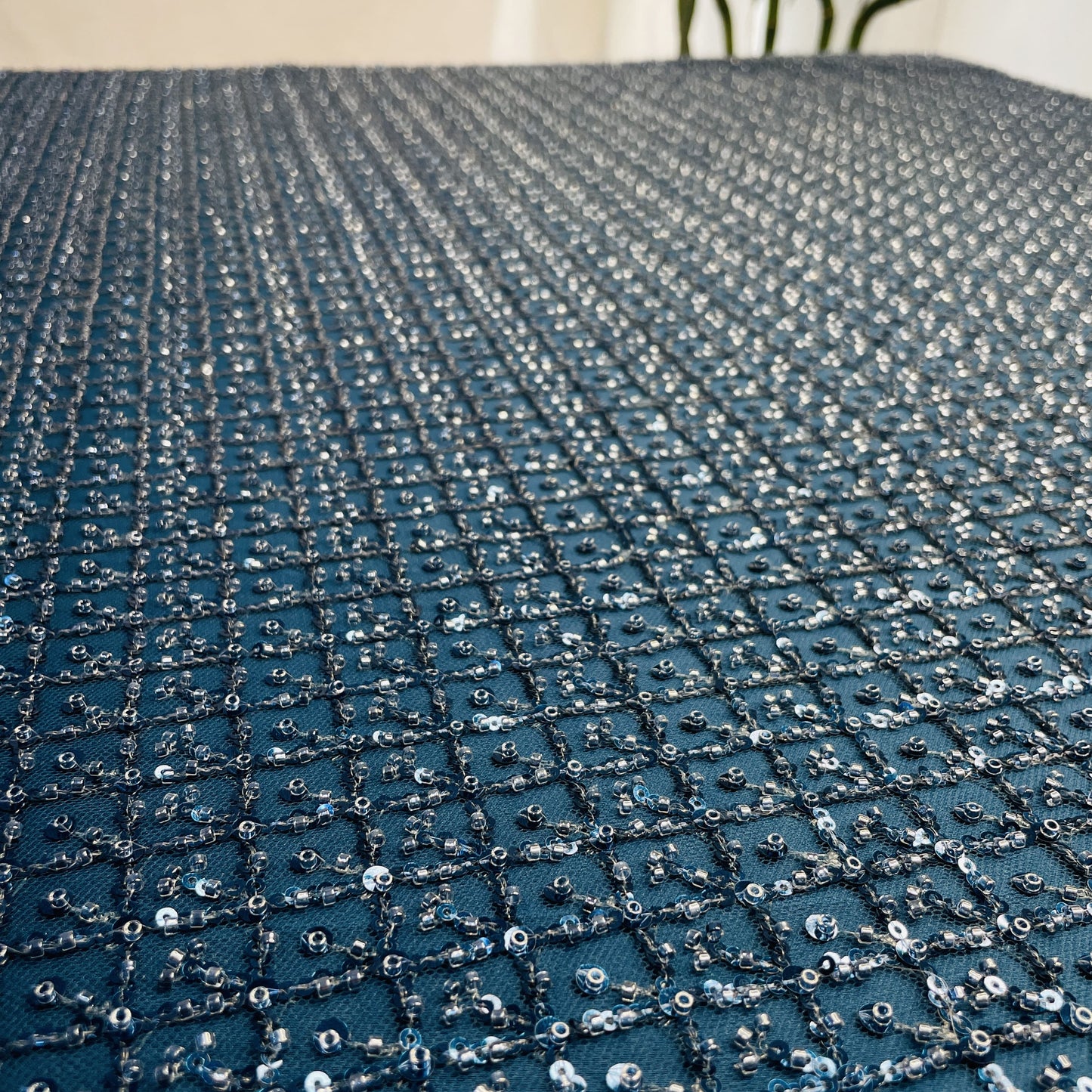 Premium Teal Blue Heavy Sequins CutDana Embroidery Net Fabric