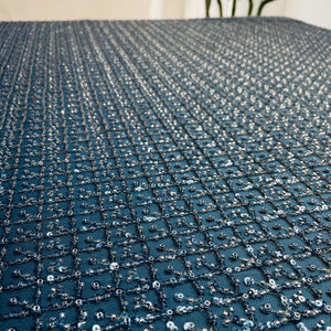 Premium Teal Blue Heavy Sequins CutDana Embroidery Net Fabric