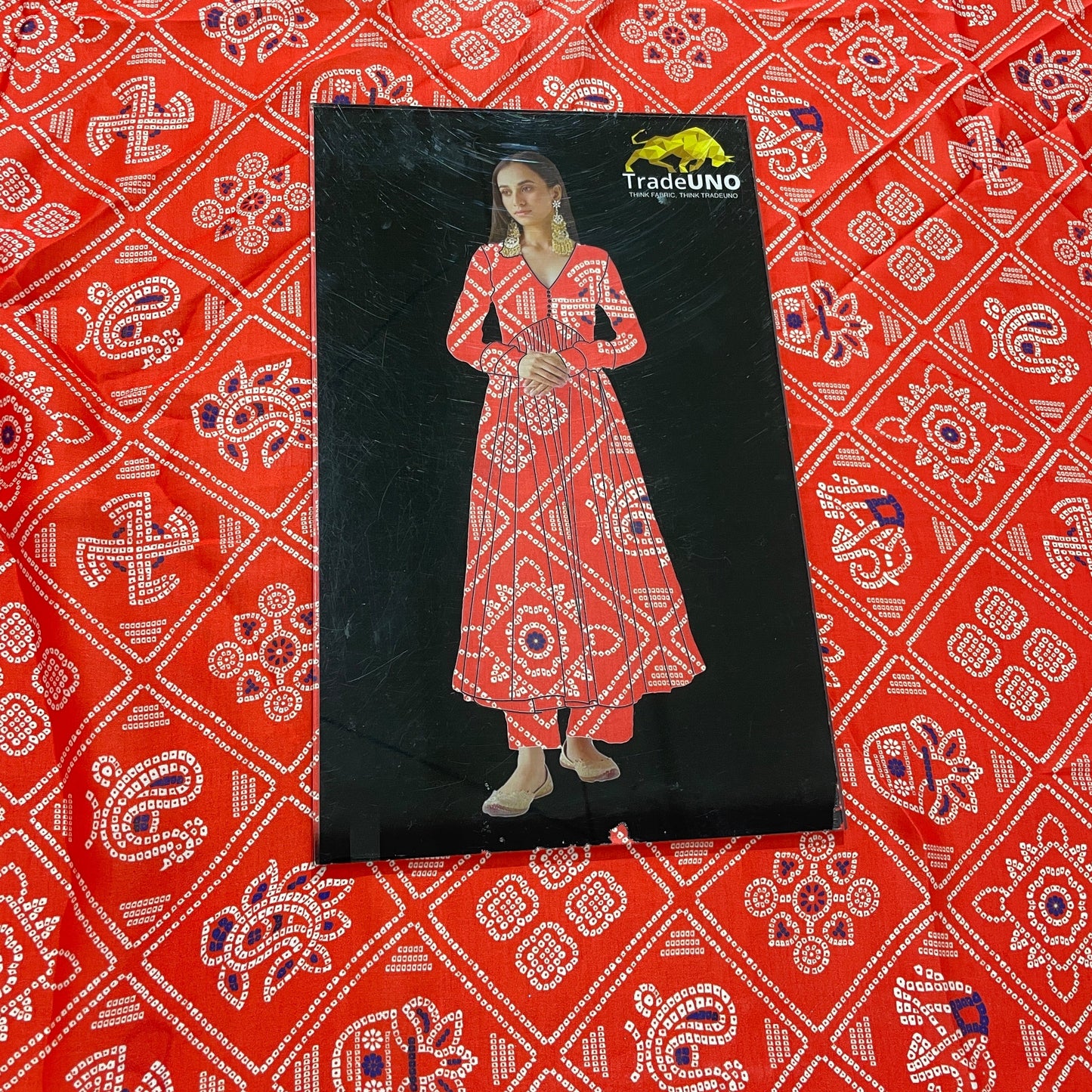 Red Traditional Print Georgette Satin Fabric - TradeUNO