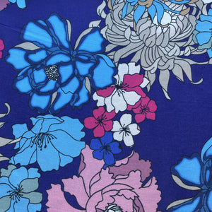 Blue Multicolor Floral Linen Satin Fabric 15431