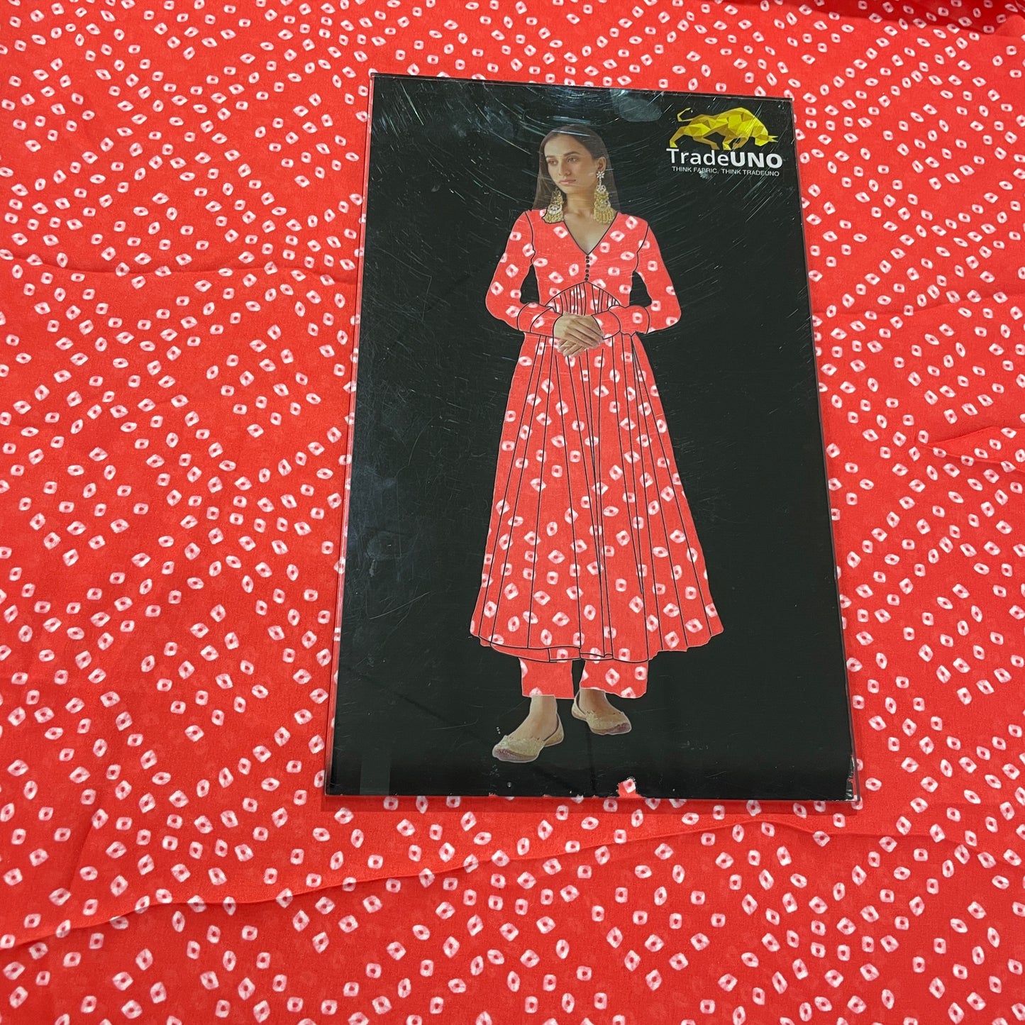 Red Bandhani Print Georgette Satin Fabric - TradeUNO