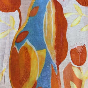 Peach Abstract Print Modal Satin Fabric 19955