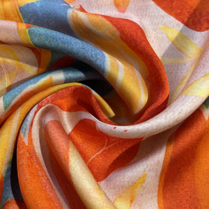 Peach Abstract Print Modal Satin Fabric 19955