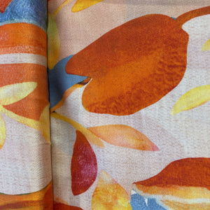 Peach Abstract Print Modal Satin Fabric 19955