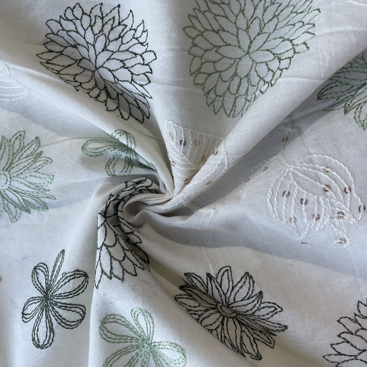 White & Pink Floral Embroidery Cotton Fabric - TradeUNO