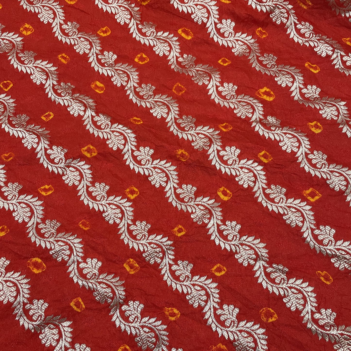 Exclusive Red Zari Bandhej Jacquard Silk Fabric