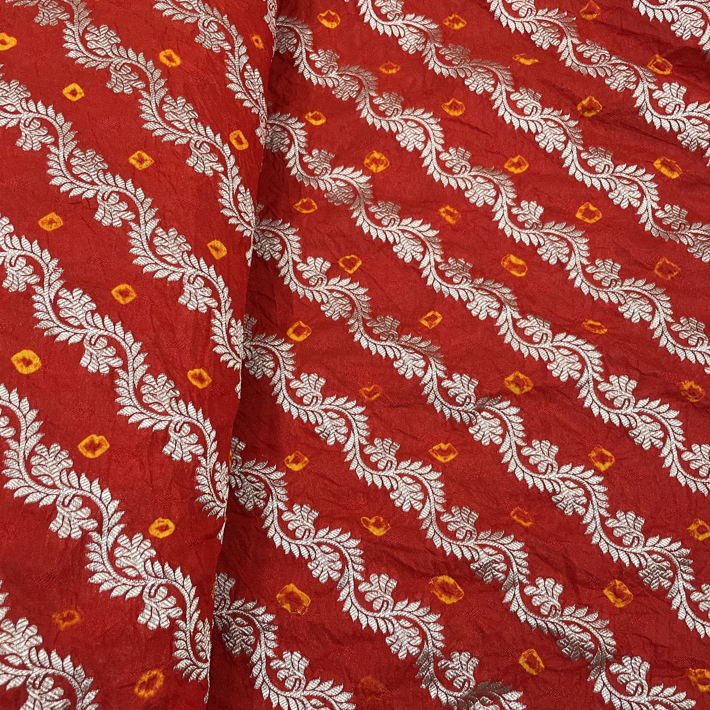 Exclusive Red Zari Bandhej Jacquard Silk Fabric