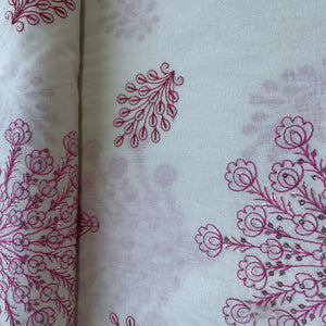Off White & Pink Floral Sequence Embroidery With Border Fabric 11059