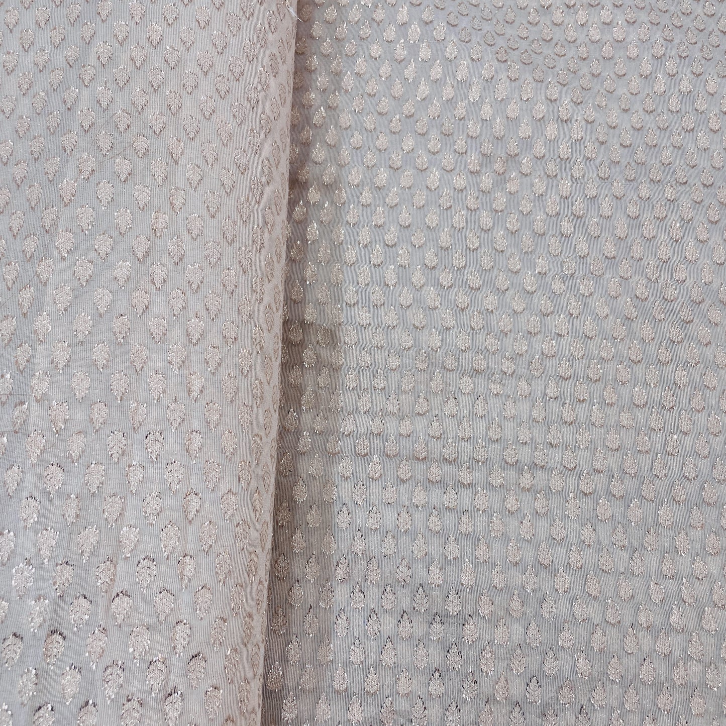 Exclusive Cream & Golden Floral Zari Brocade Jacquard Fabric