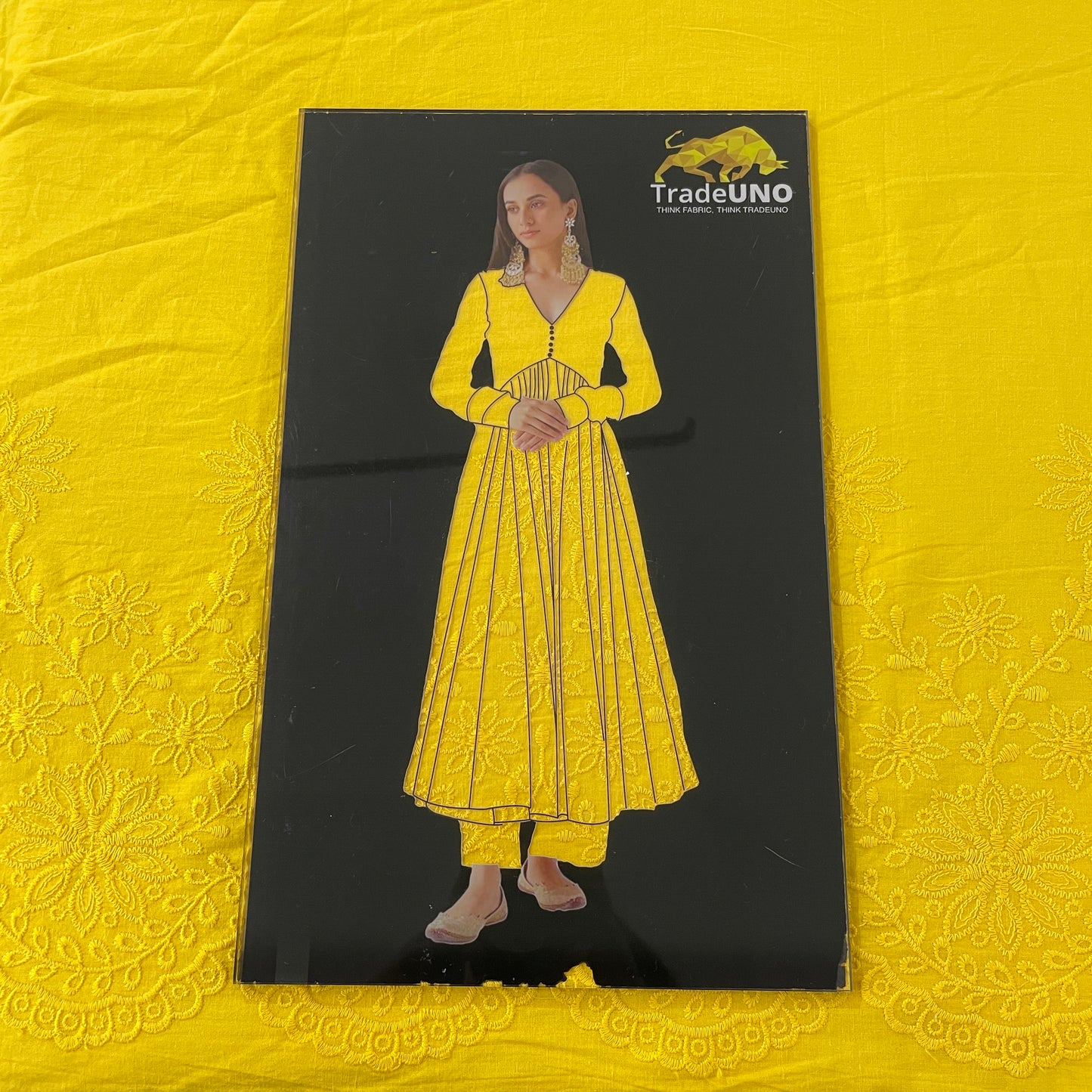 Yellow Floral Embroidery Cotton Fabric - TradeUNO