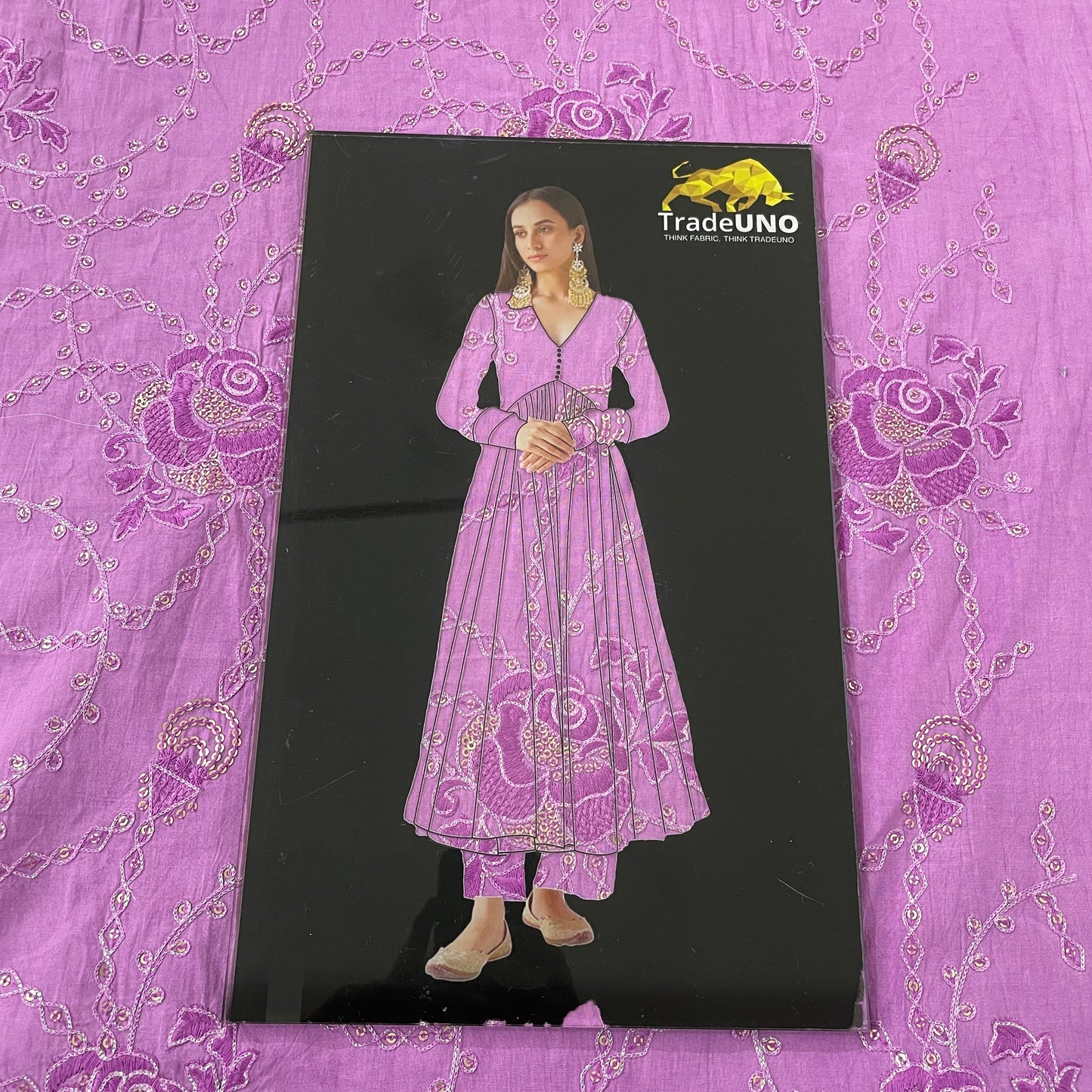 Purple Floral Sequence Embroidery Cotton Fabric - TradeUNO