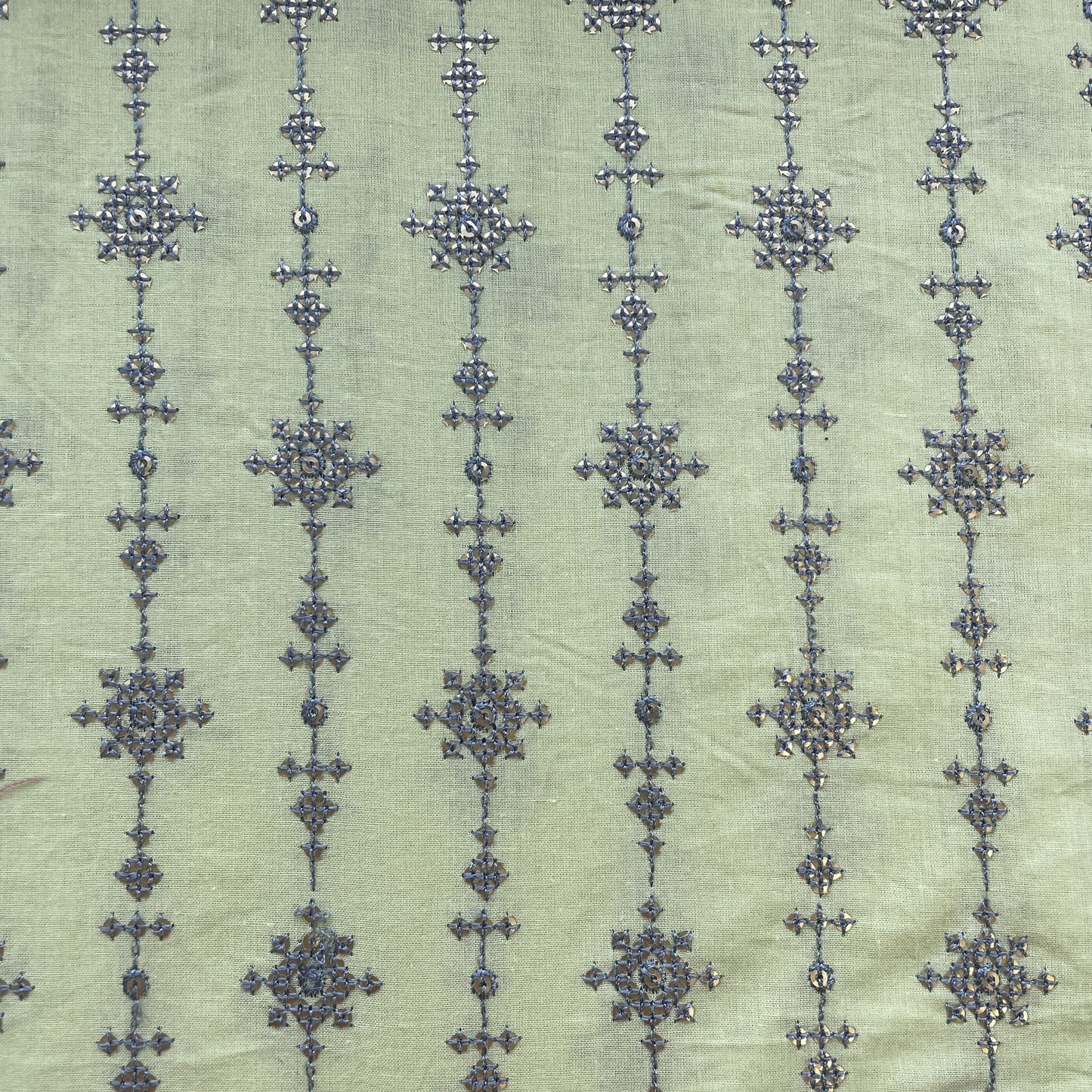 Exclusive White Geometrical Sequence Embroidery Georgette Fabric