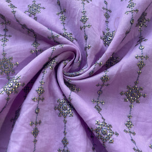 Purple Sequins Embroidery Cotton Fabric 15524