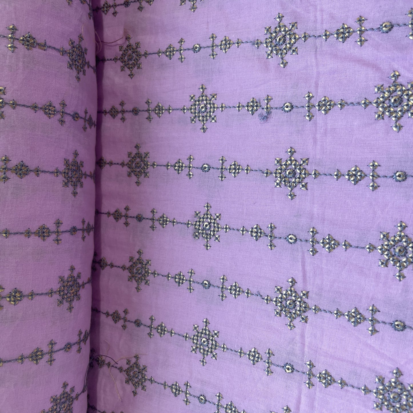 Purple Sequins Embroidery Cotton Fabric 15524