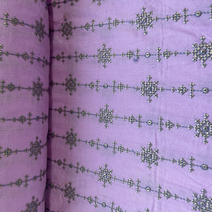 Purple Sequins Embroidery Cotton Fabric 15524